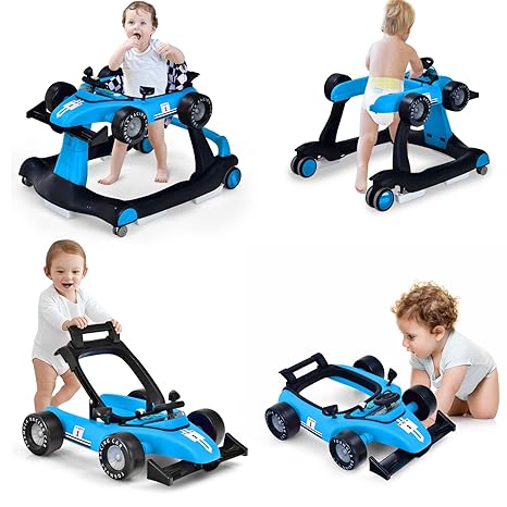 4-in-1 Baby Walker, Activity Push Walker w/3 Adjustable Heights, Smooth Wheels w/Adjustable Speed, Padded Seat, Music & Light, Foldable Car Walker for Baby Boys Girls Age 6 Months+ (Purple)