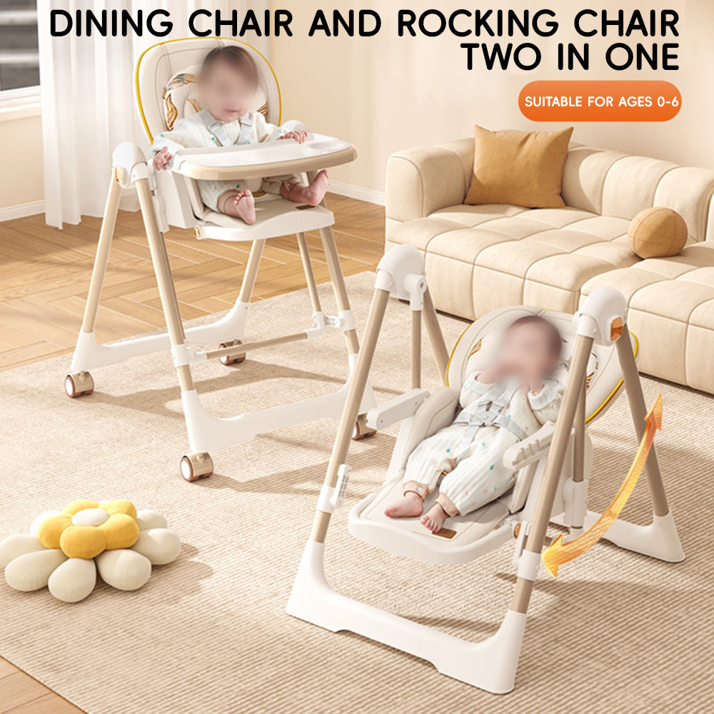 Multifunctional foldable baby high chair and swing seat for feeding in the kitchen or living room