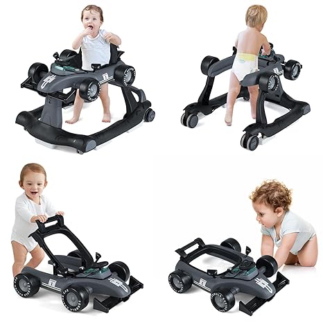 4-in-1 Baby Walker, Activity Push Walker w/3 Adjustable Heights, Smooth Wheels w/Adjustable Speed, Padded Seat, Music & Light, Foldable Car Walker for Baby Boys Girls Age 6 Months+ (Purple)