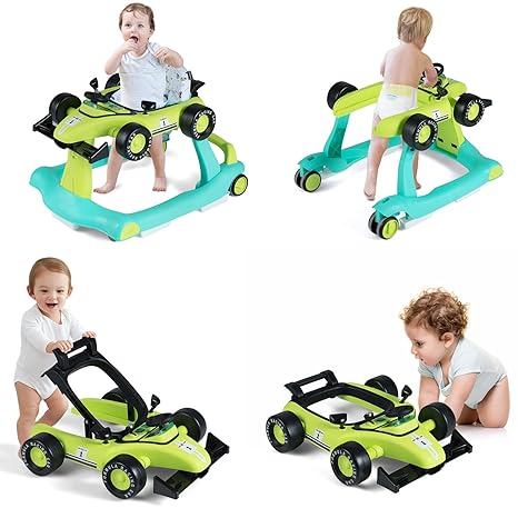 4-in-1 Baby Walker, Activity Push Walker w/3 Adjustable Heights, Smooth Wheels w/Adjustable Speed, Padded Seat, Music & Light, Foldable Car Walker for Baby Boys Girls Age 6 Months+ (Purple)
