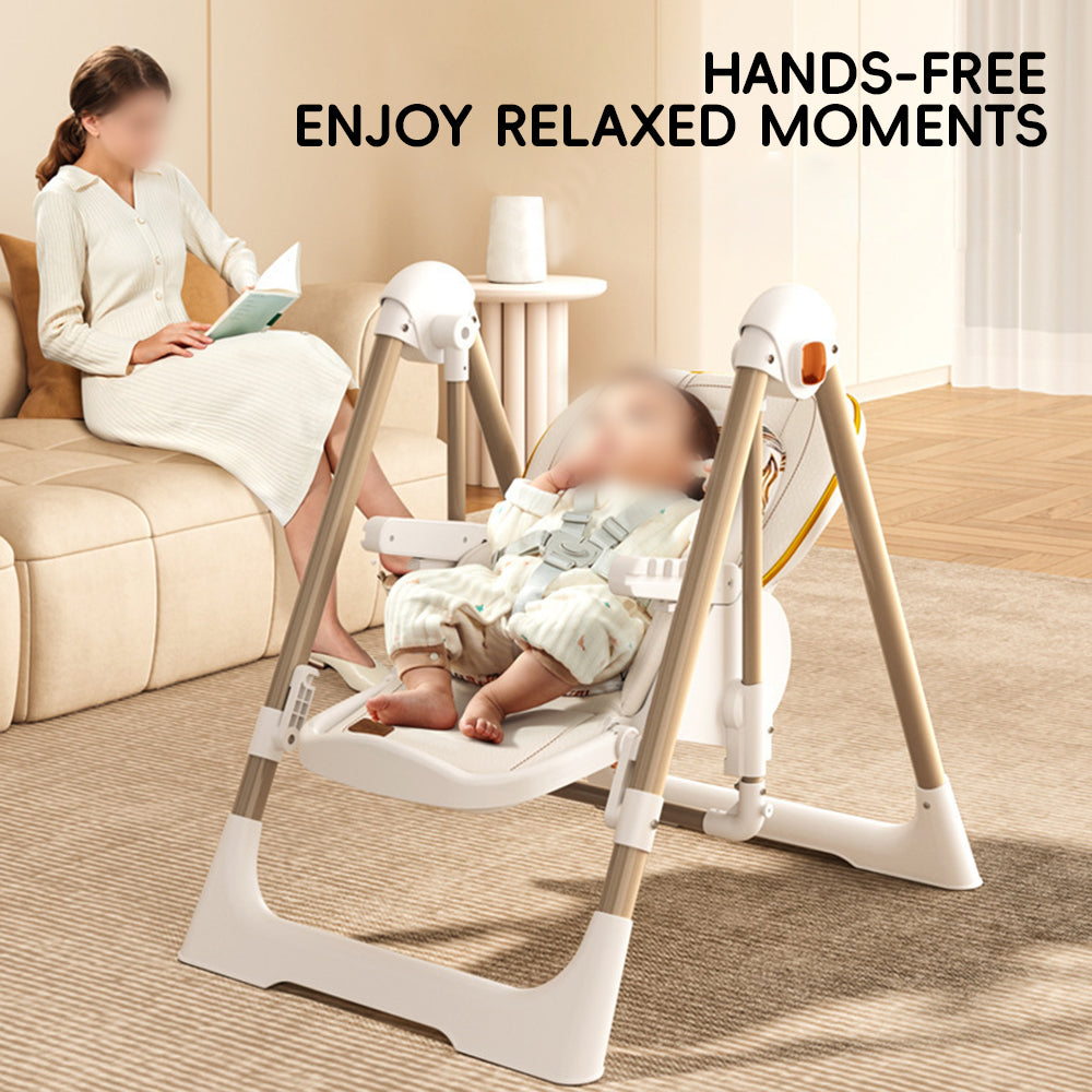Multifunctional foldable baby high chair and swing seat for feeding in the kitchen or living room