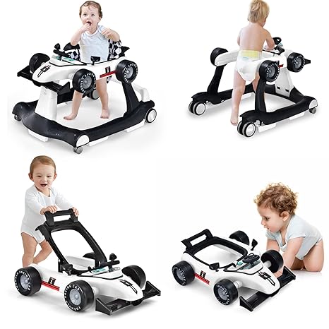 4-in-1 Baby Walker, Activity Push Walker w/3 Adjustable Heights, Smooth Wheels w/Adjustable Speed, Padded Seat, Music & Light, Foldable Car Walker for Baby Boys Girls Age 6 Months+ (Purple)